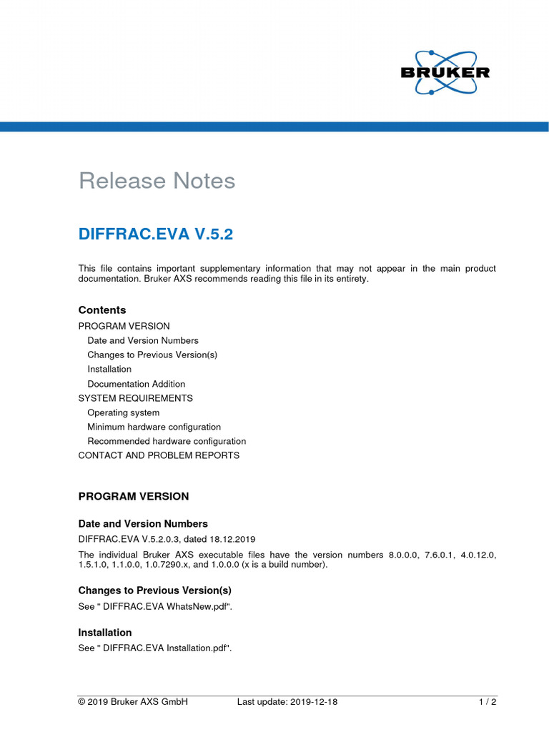 DIFFRAC.EVA V.5.2 Release Notes | PDF | Operating System | Computer ...