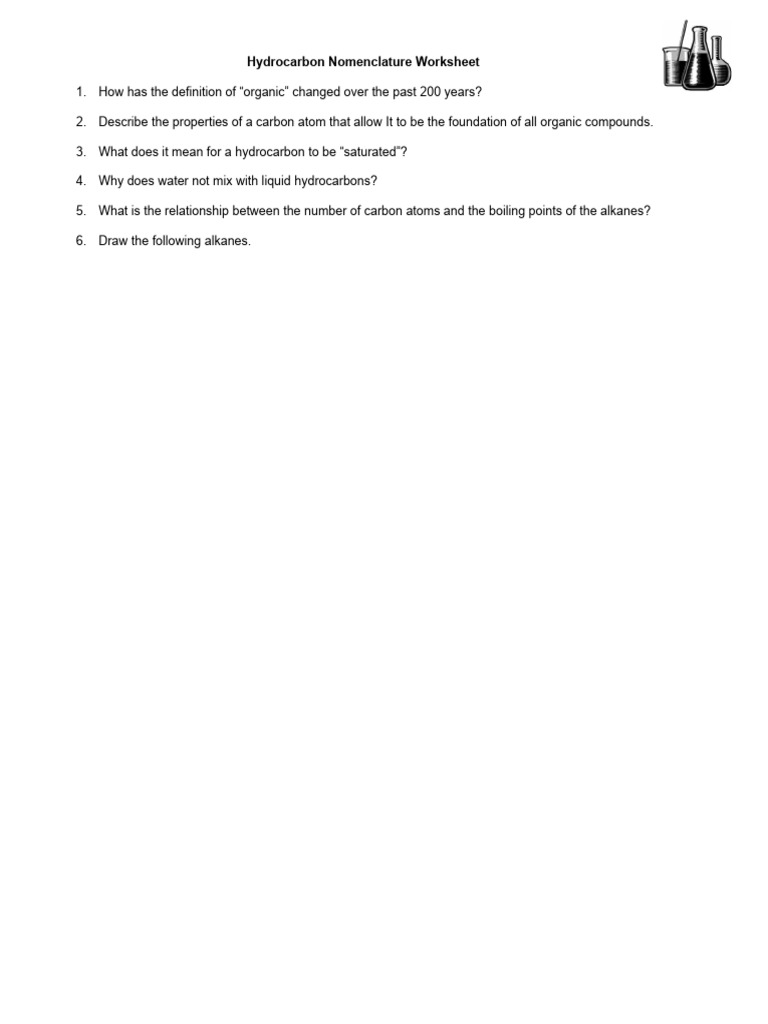 Hydrocarbon Nomenclature Practice Worksheet | PDF | Hydrocarbons | Alkene
