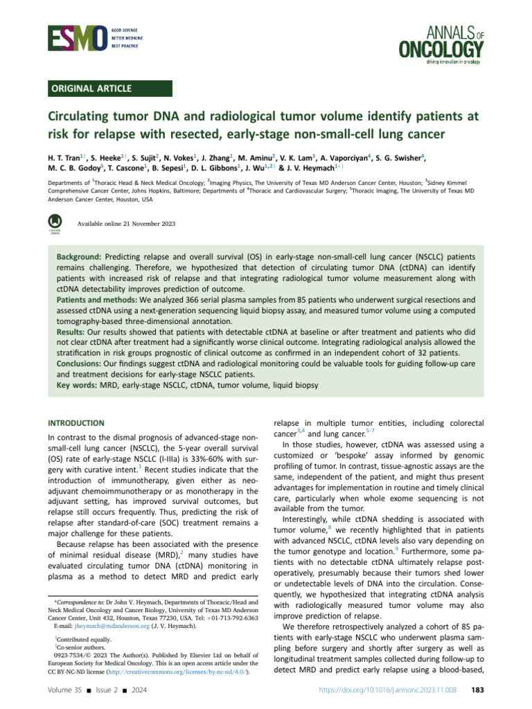 Circulating Tumor DNA and Radiological Tumor Volum | PDF | Lung Cancer ...