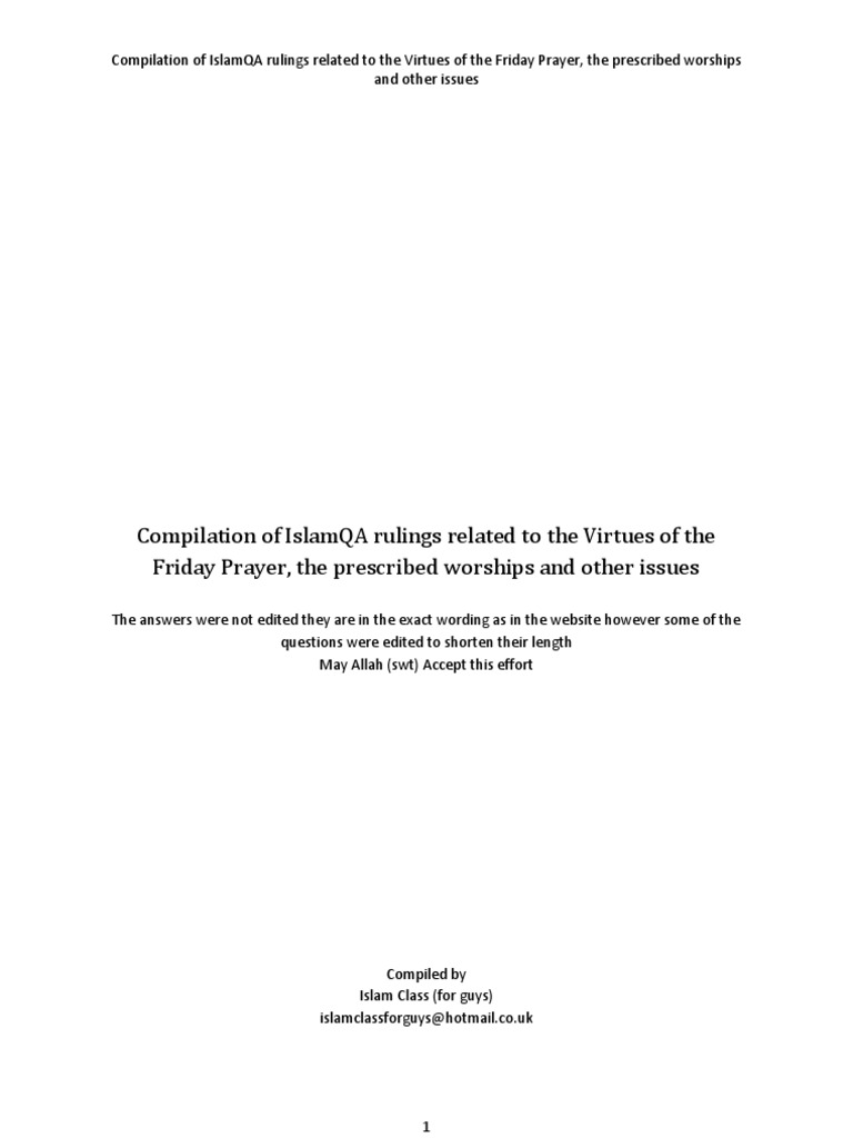 Islamqa Ruling Compilation On The Virtues Of Friday Jumu Ah The Prescribed Worships And Other Issues Pdf Sharia Islamic Behaviour And Experience