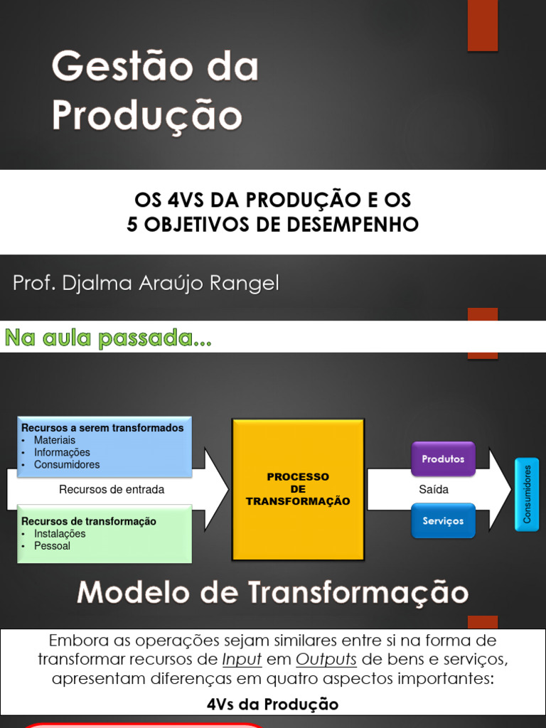 4Vs da Produção e Objetivos de Desempenho | PDF | Qualidade (negócios ...