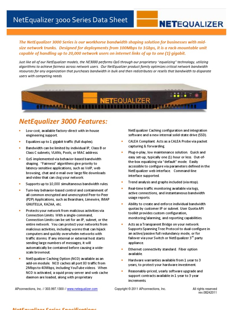 Net Equalizer 3000 Series Data Sheet | PDF | Peer To Peer | Computer ...