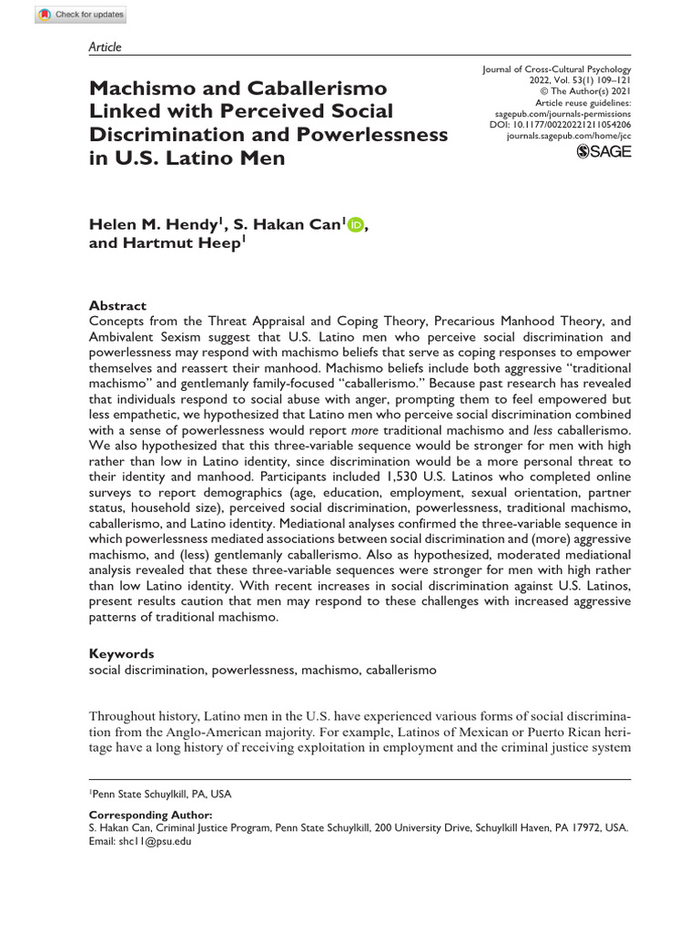 Machismo, Discrimination, and Powerlessness in Latino Men | PDF ...