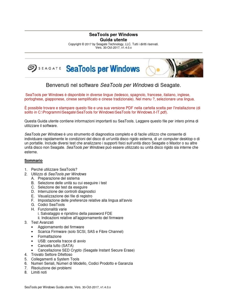 SeaTools For Windows - it-IT | PDF