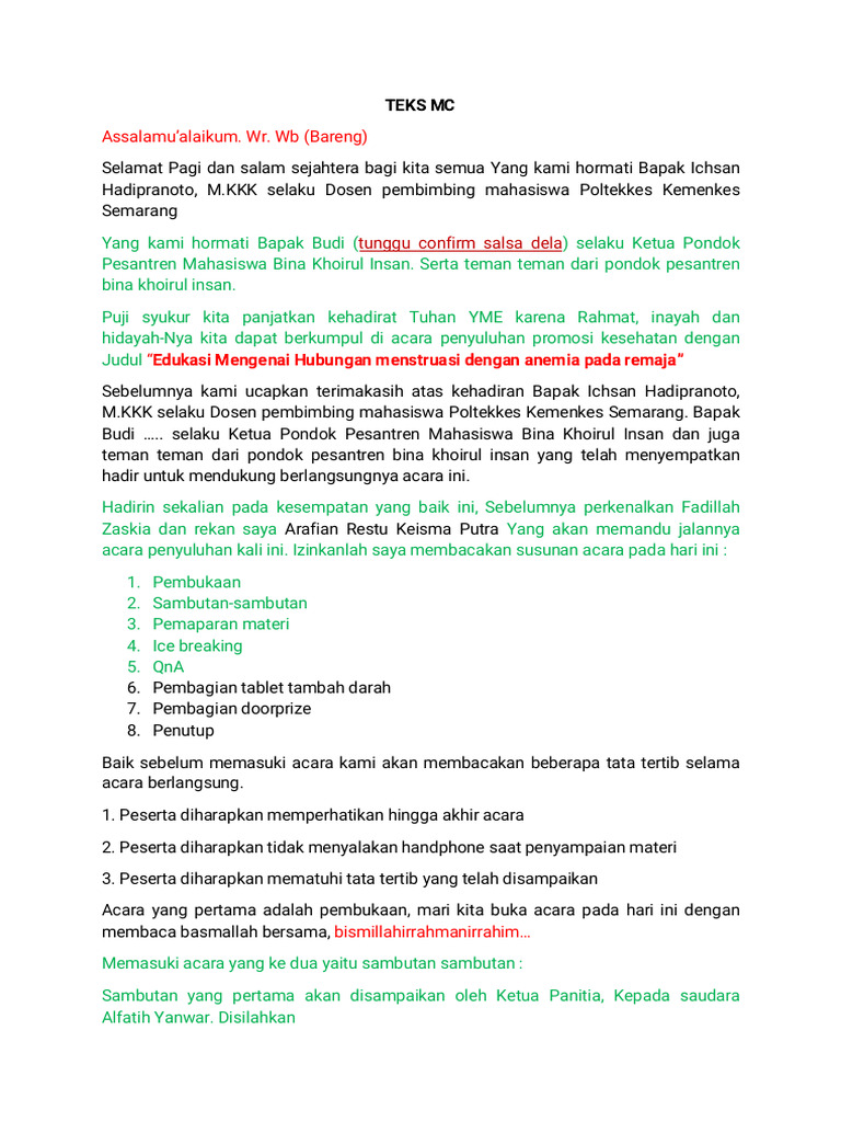 Teks MC Penyuluhan Kesehatan Remaja | PDF