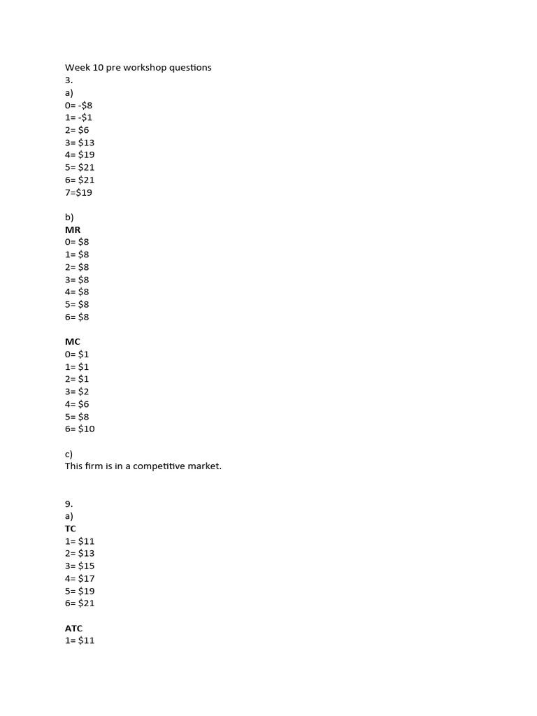 Week 10 Pre Workshop Questions | PDF