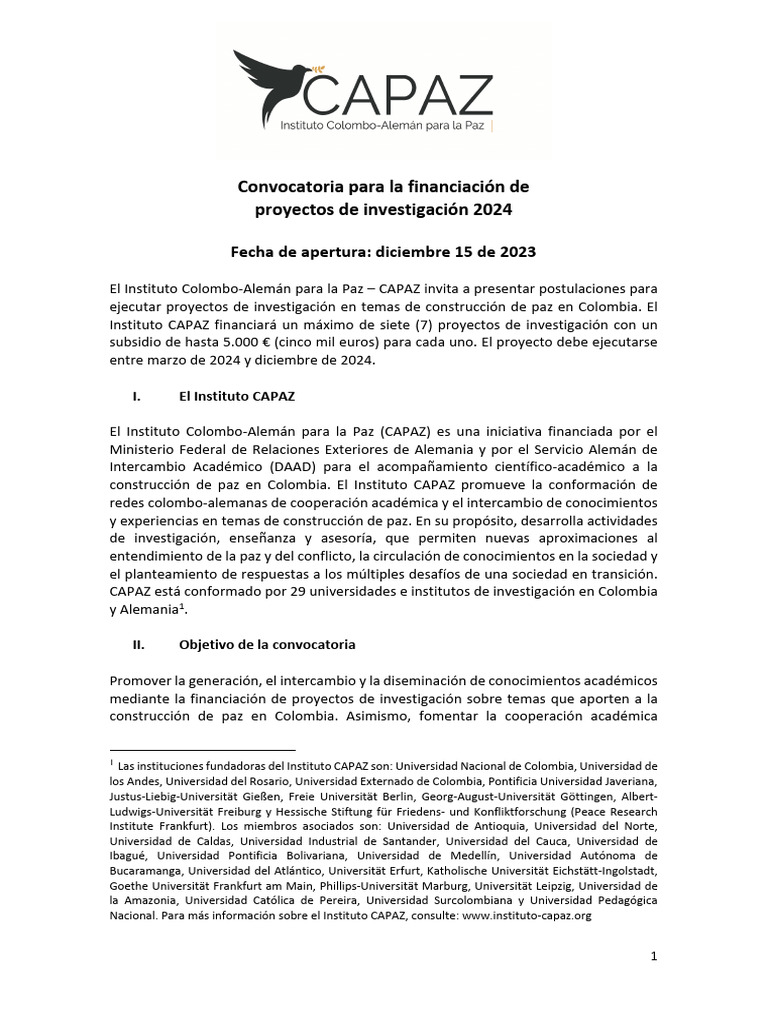 Convocatoria Proyectos de Investigación 2024 | PDF | Colombia | Universidad