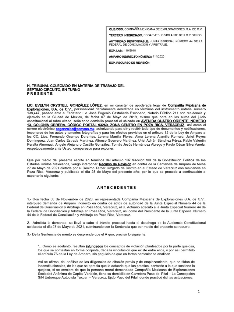 Exp. Lab. Recurso de Revision (Sentencia A.i.) | PDF | Caso de ley ...
