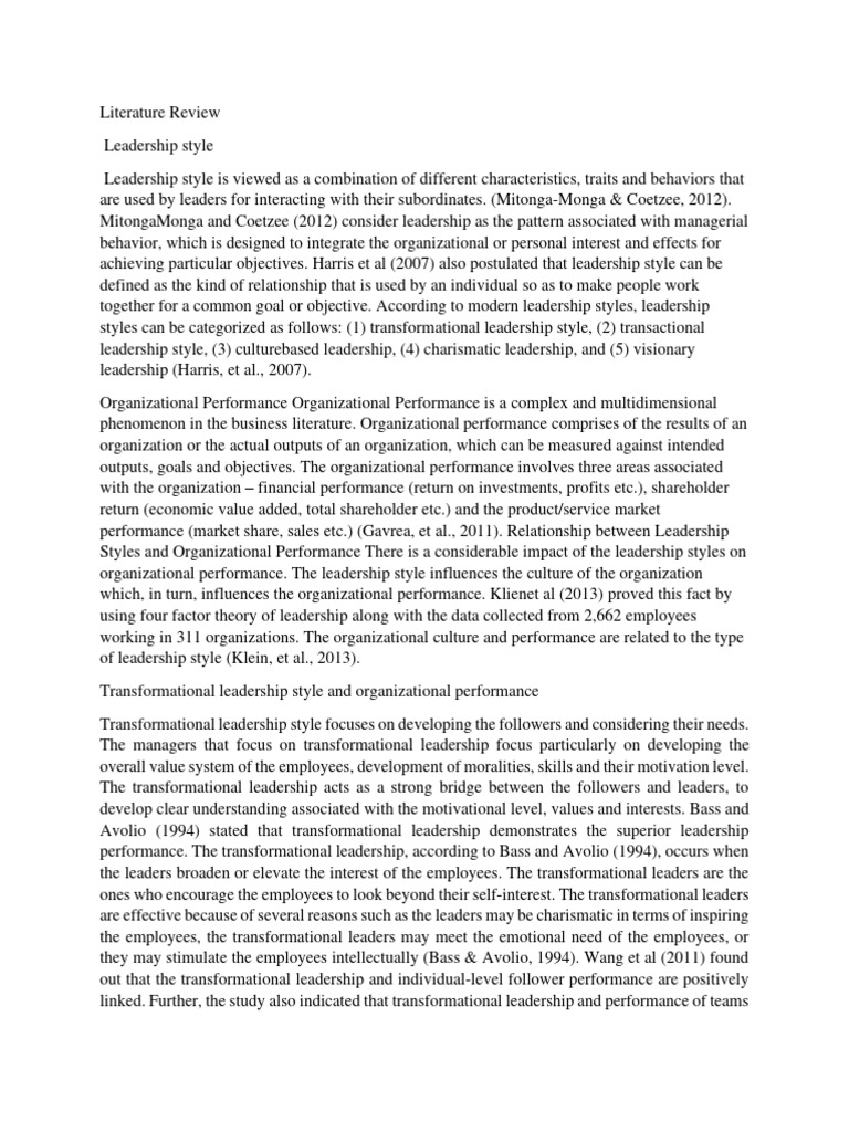 A Literature Review 1 | PDF | Leadership | Transformational Leadership