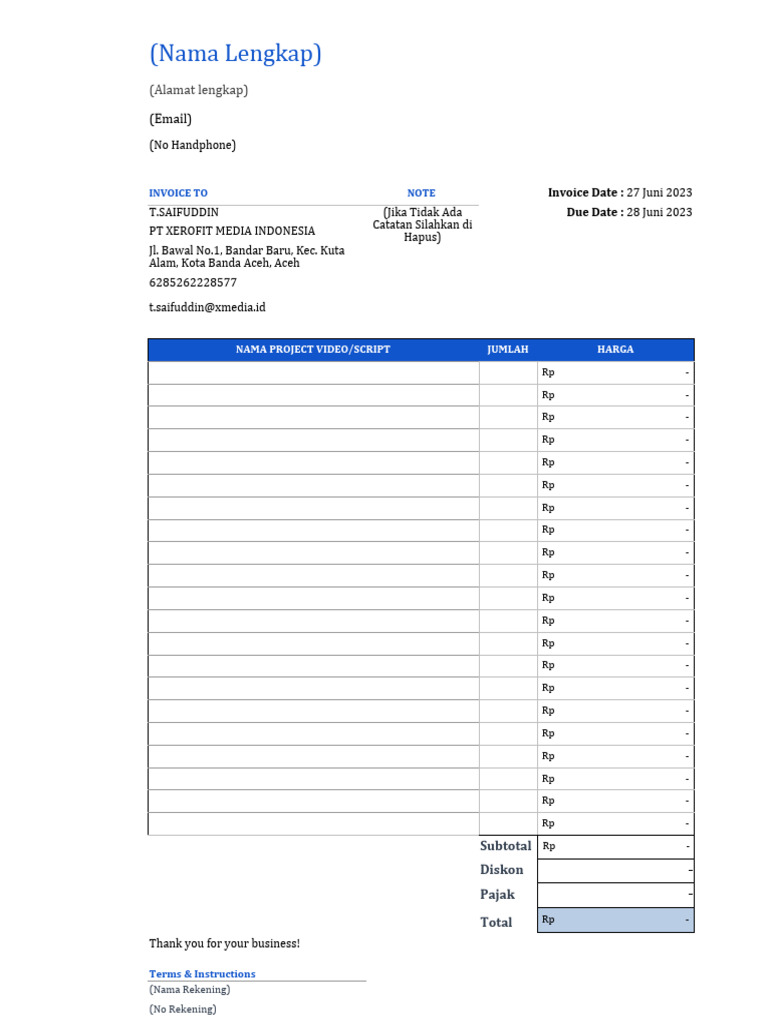 Template Invoice Script Writer | PDF
