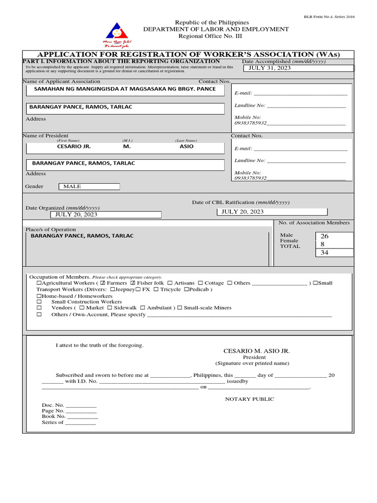 RWA Registration Application for Pance | PDF