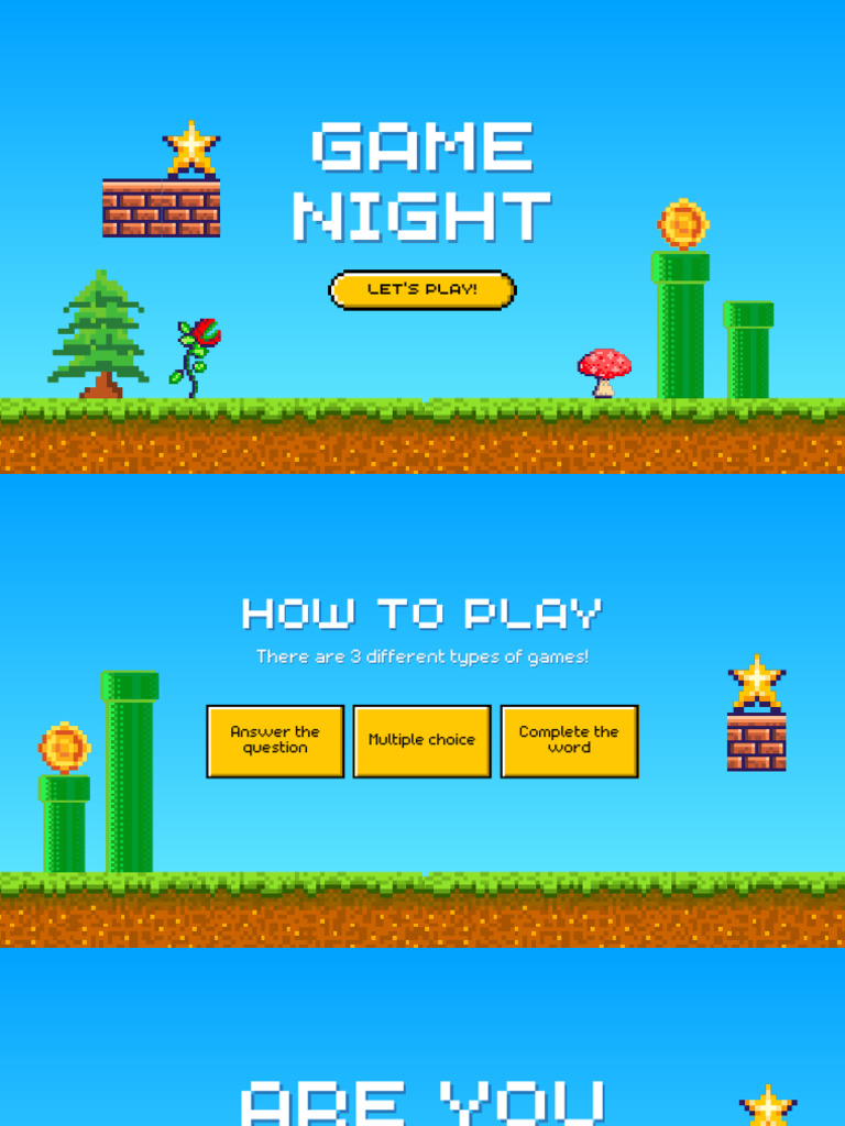 Blue and Yellow Neon Retro Pixel Art Game Night Game Presentation | PDF ...