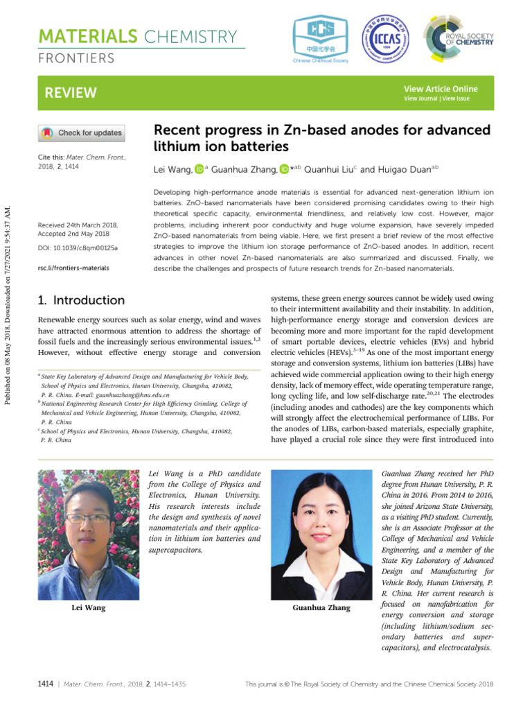 Recent Progress in ZN Based Anodes For A | PDF | Lithium Ion Battery ...