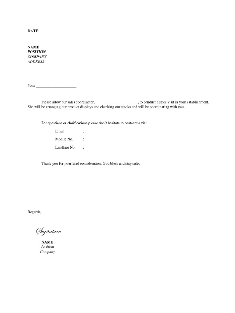 Store Visit Request Letter Template | PDF | Business