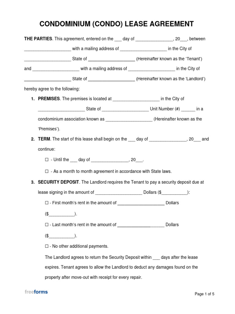 Condominium Lease Agreement Template | PDF | Landlord | Leasehold Estate