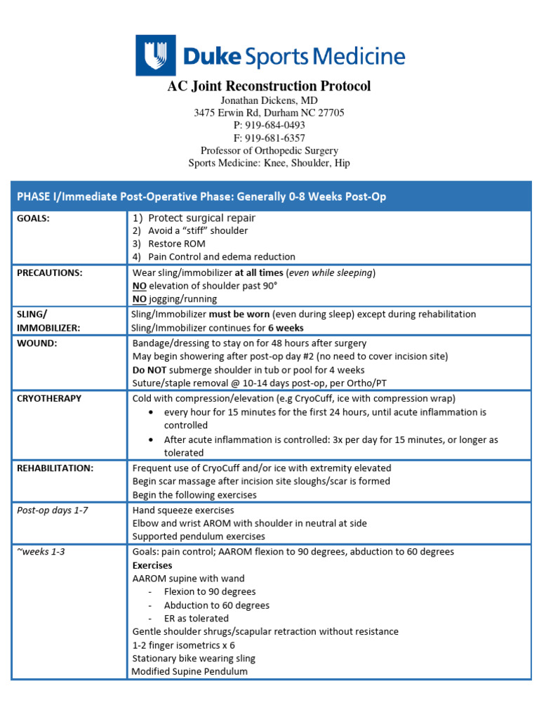 Ac Joint Reconstruction Protocol Pdf Anatomical Terms Of Motion