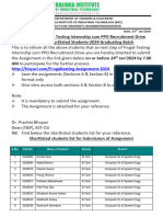 Revised Notice - Submission of Assignment For Frugal Testing Internship Cum PPO Recruitment Drive - 2024 Graduating Batch
