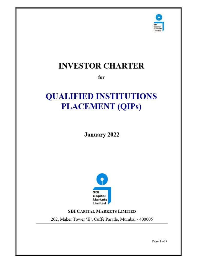 Investor Charter for QIPs Guide | PDF | Stocks | Private Sector