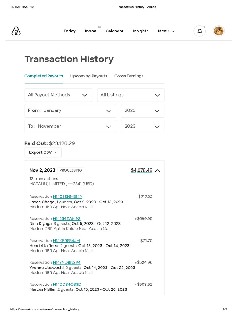 Transaction History Airbnb PDF