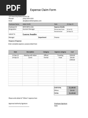 Expense claim form