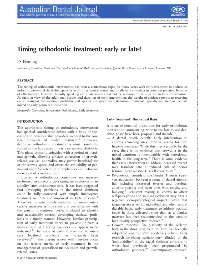 Australian Dental Journal 2017 Fleming Timing Orthodontic Treatment ...