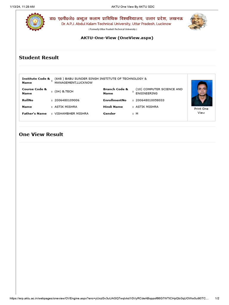 AKTU B.Tech CSE Student Result 2020-21 | PDF | Computer Engineering ...