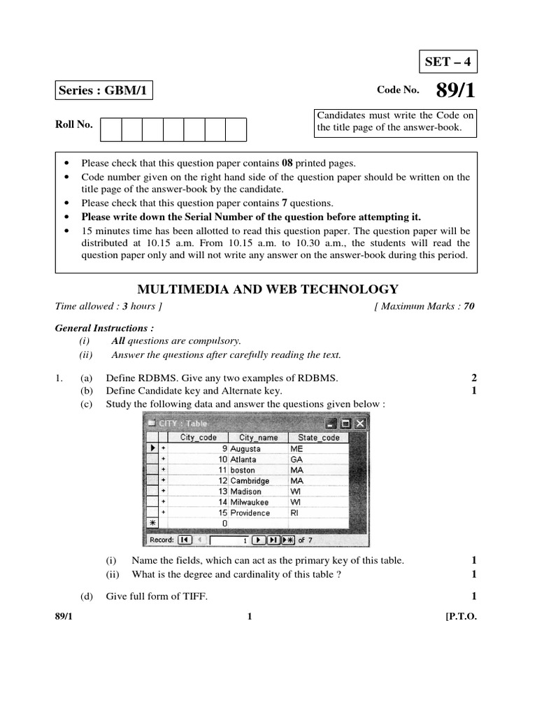 Multimedia Class 11 CBSE Exam Paper | PDF