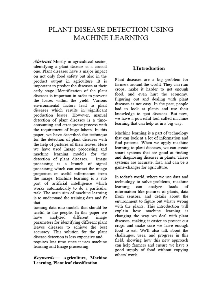 Machine Learning for Plant Disease Detection | PDF | Machine Learning ...
