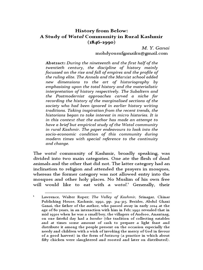 Watal Community: Socio-Economic History | PDF