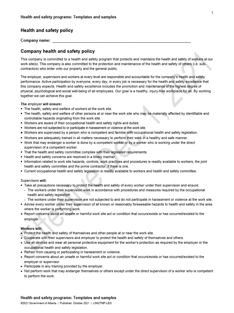 Health And Safety Programs Examples