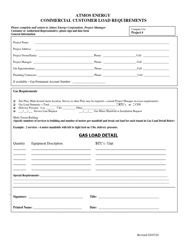 Atmos Energy Commercial Load Requirements | PDF | Gases
