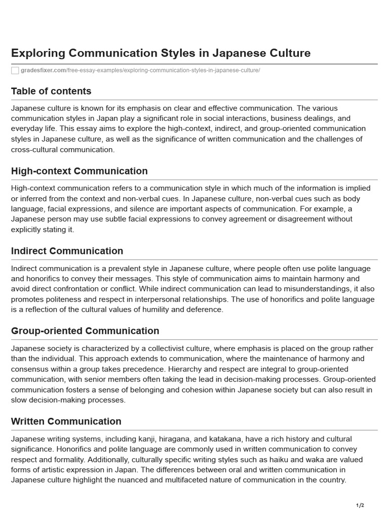 Exploring Communication Styles in Japanese Culture PDF Communication Japanese Language