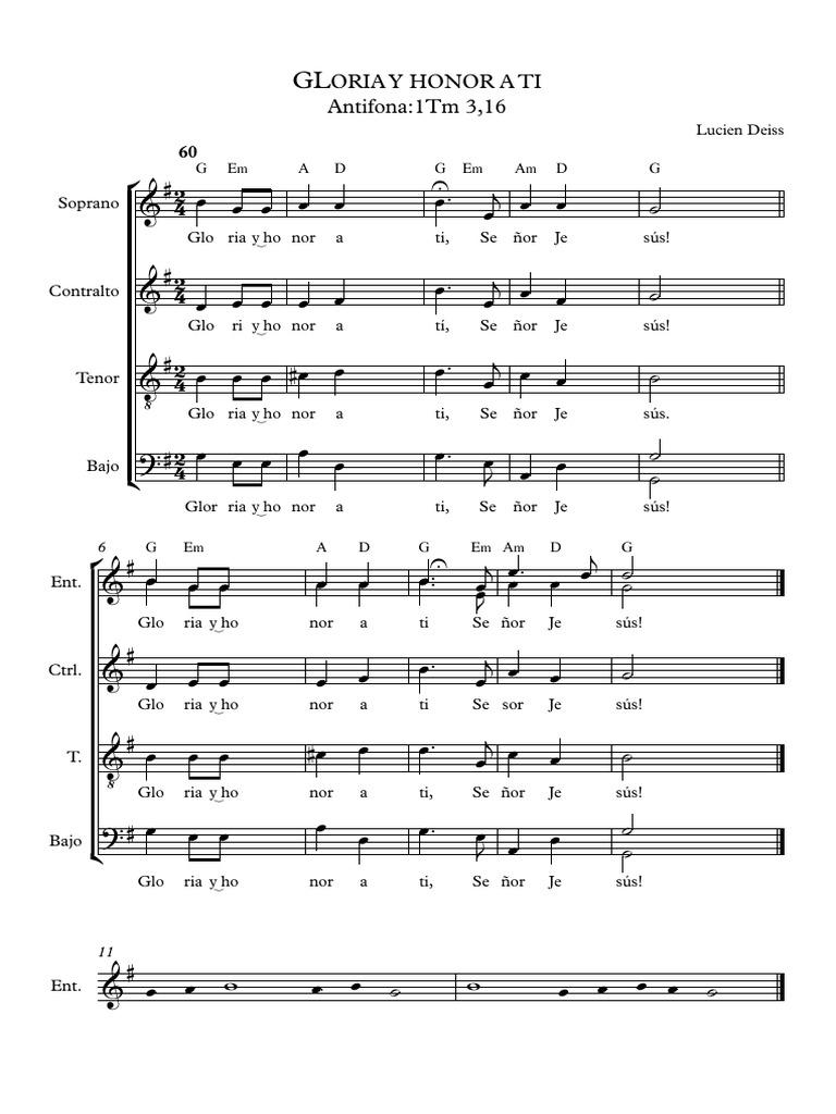 Gloria y Honor (Lucien Deiss) Partitura Completa PDF