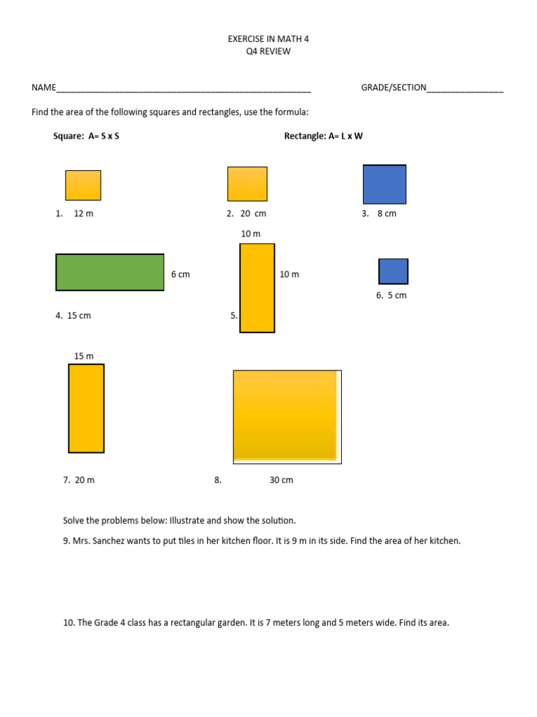 Area Calculation for Grade 4 Math | PDF
