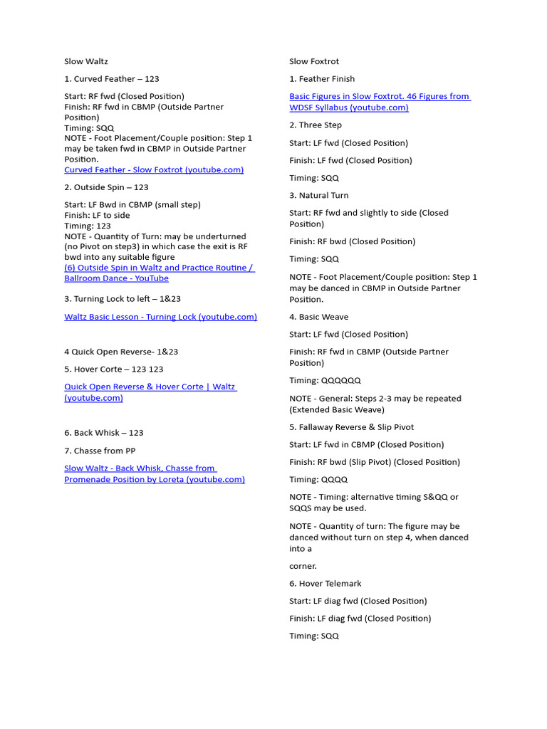 Slow Waltz and Foxtrot Dance Steps Guide | PDF | Social Dance | Waltzes