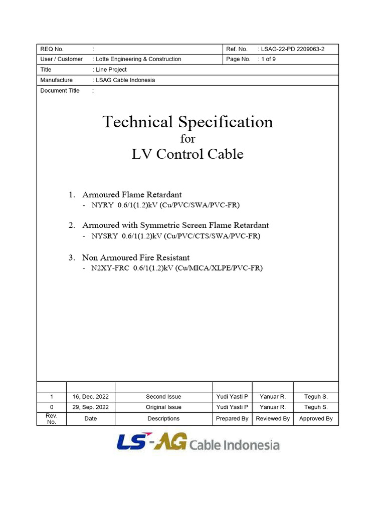 LV Control Cable Technical Specification | PDF | Insulator (Electricity ...