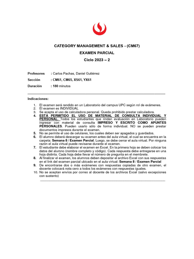 Examen Parcial Category - Management - & - Sales - 2023 - 2 | PDF ...