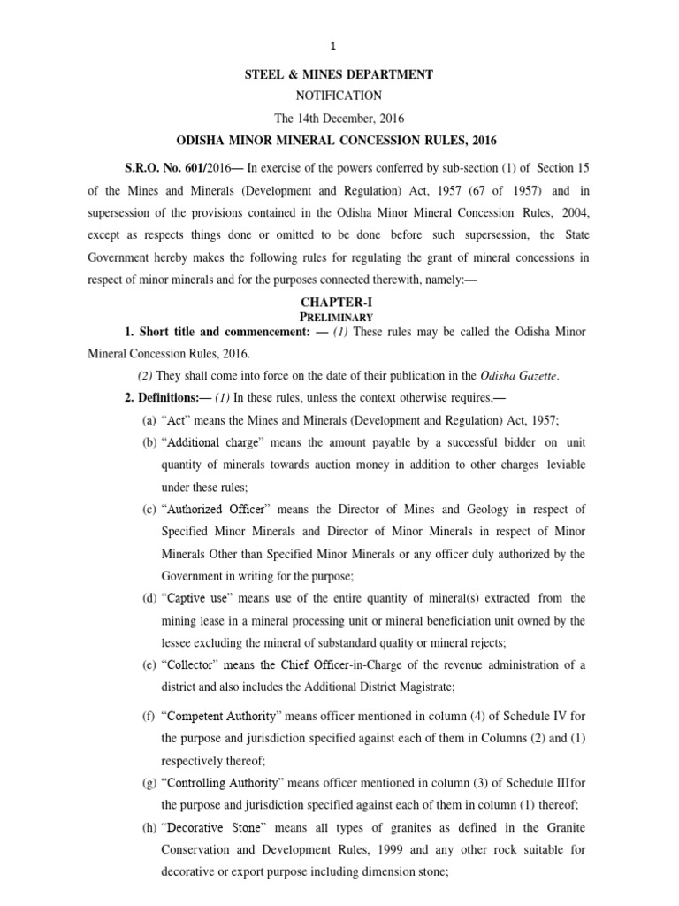 Odisha Minor Mineral Concession Rules 2016 | PDF | Lease | Mining