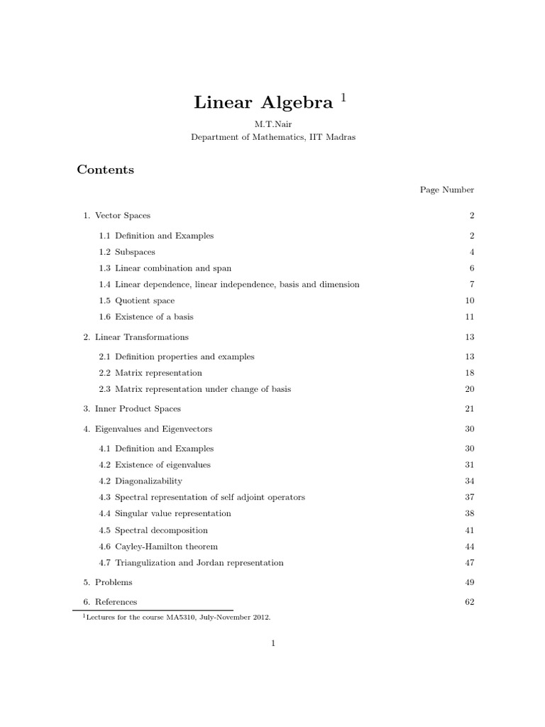 M t nair linear algebra pdf linear map basis linear algebra 