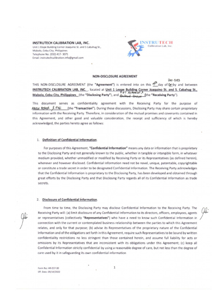 Non Disclosure Agreement | PDF