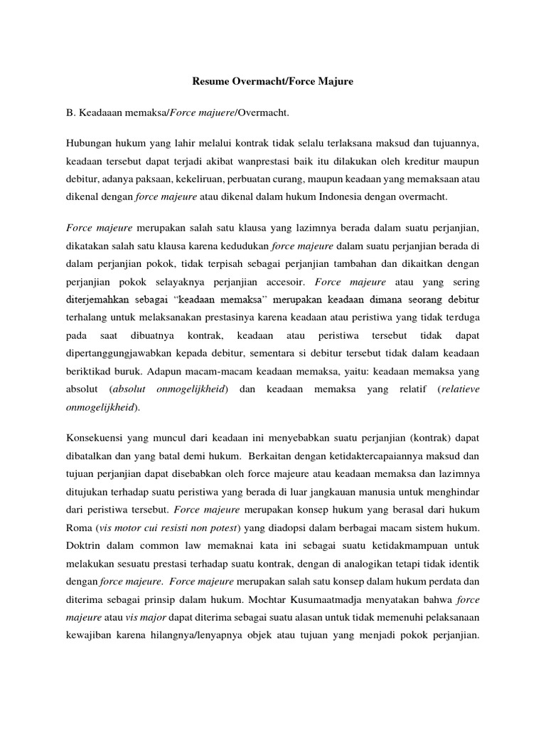Resume Overmacht Atau Force Majure | PDF