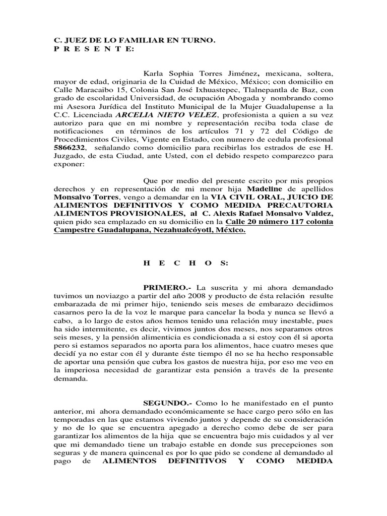 Formato para Juicio de Alimentos | PDF | Pensión | Pensión alimenticia