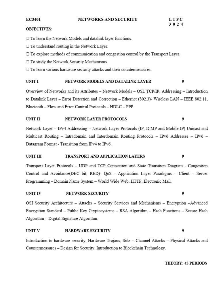 Ec3401 Networks and Security Syllabus | PDF | Computer Network | Osi Model