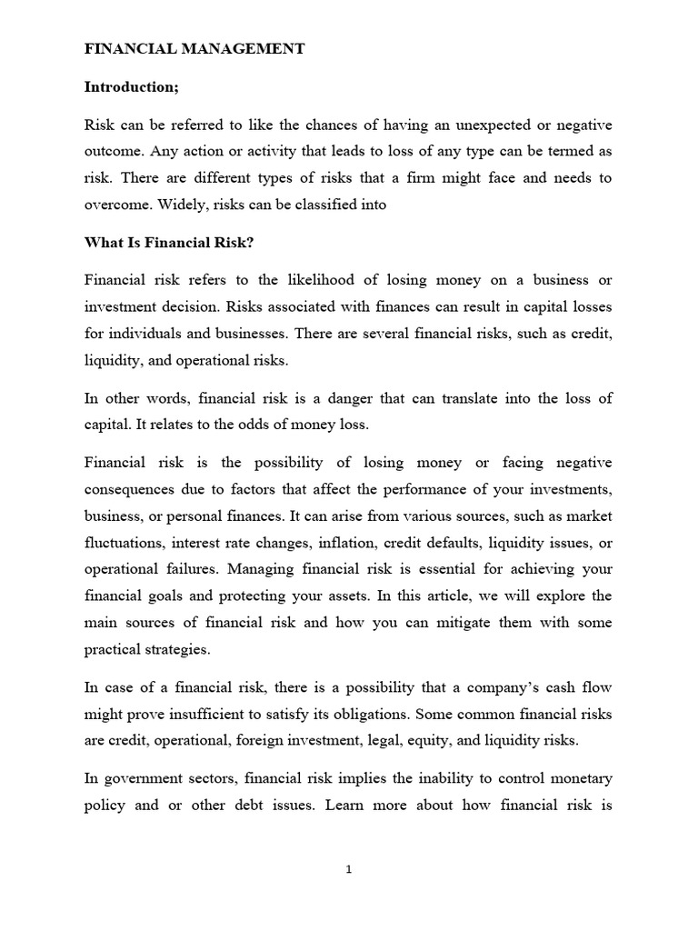 Understanding Financial Risk Management | PDF | Financial Risk | Risk