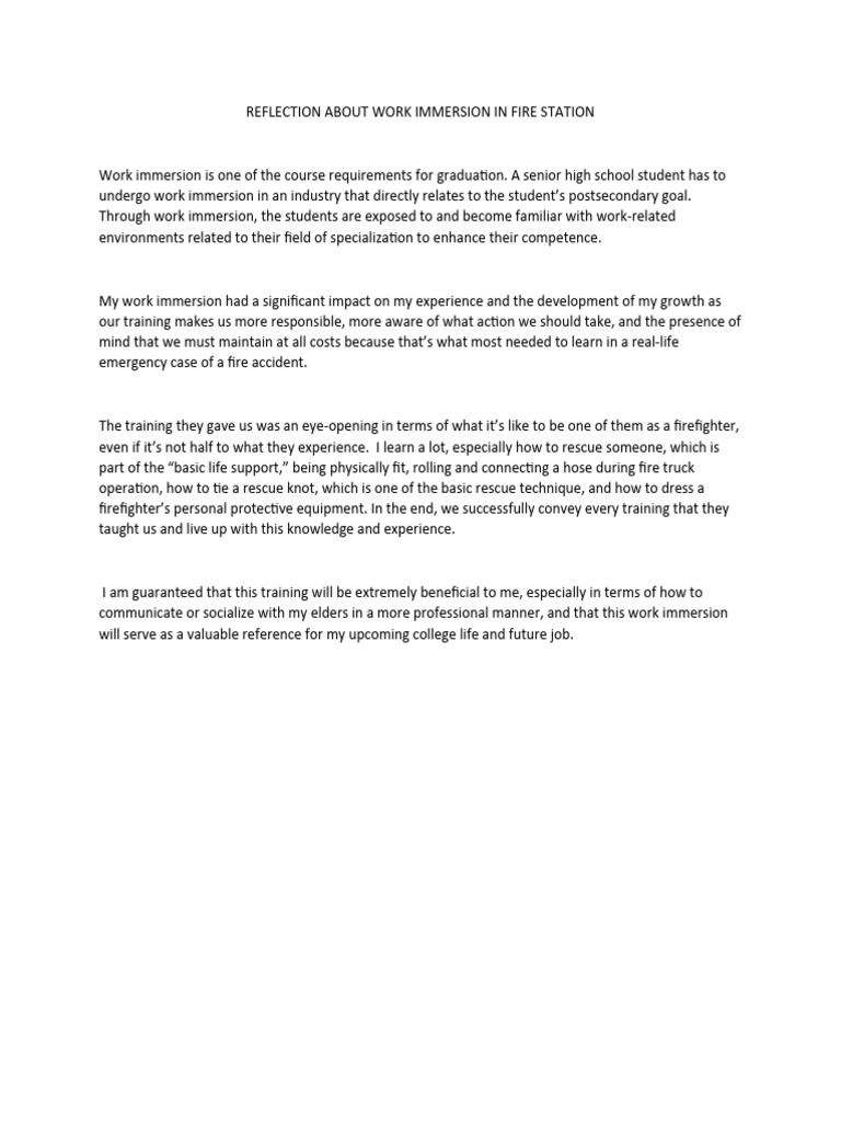 Reflection about work immersion in fire station pdf