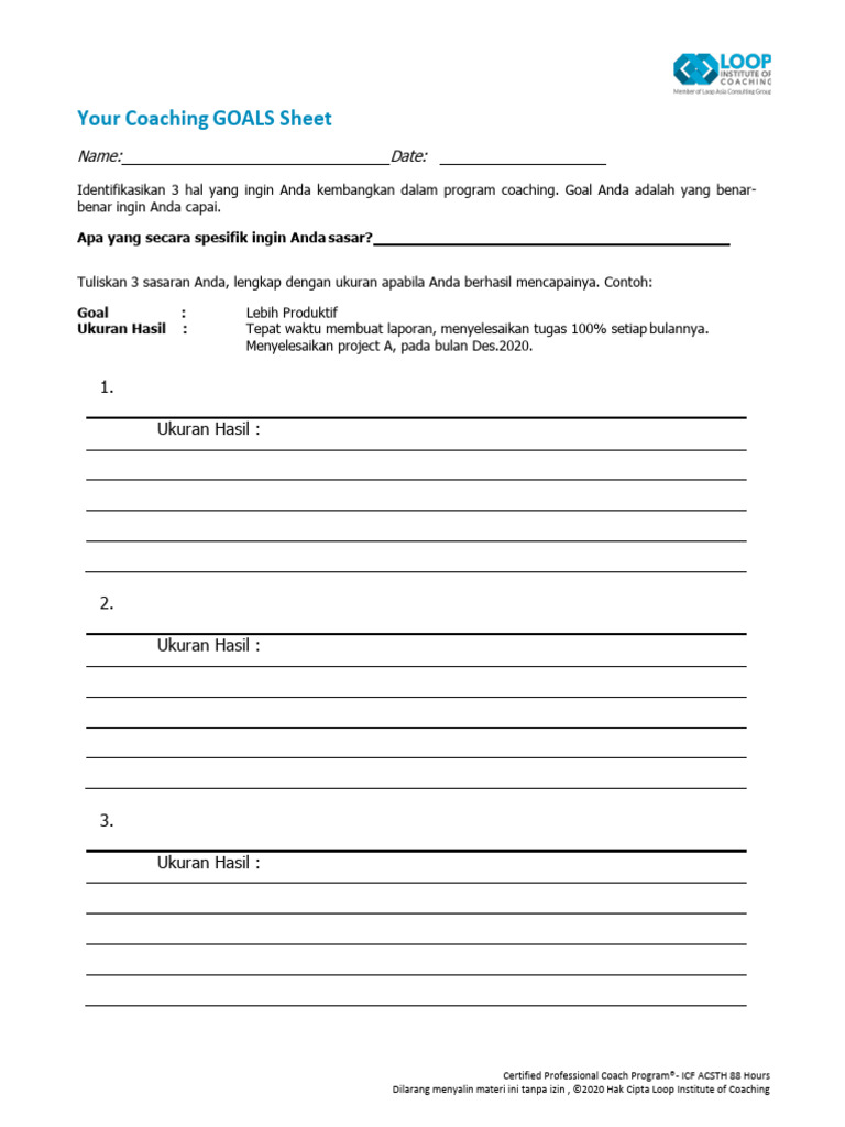 Coaching Goals Sheet | PDF