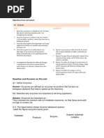 Grade 8 Biology FA 4 Question and Answer - Enzymes