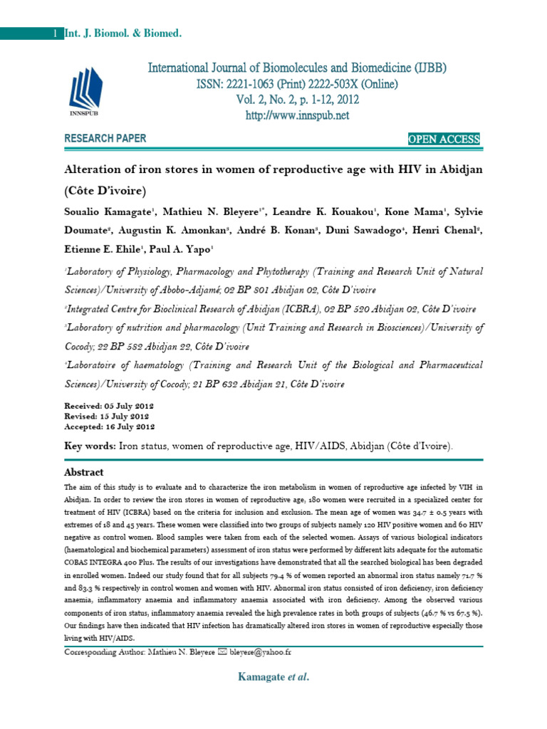 Alteration of Iron Stores in Women of Reproductive Age With HIV in ...