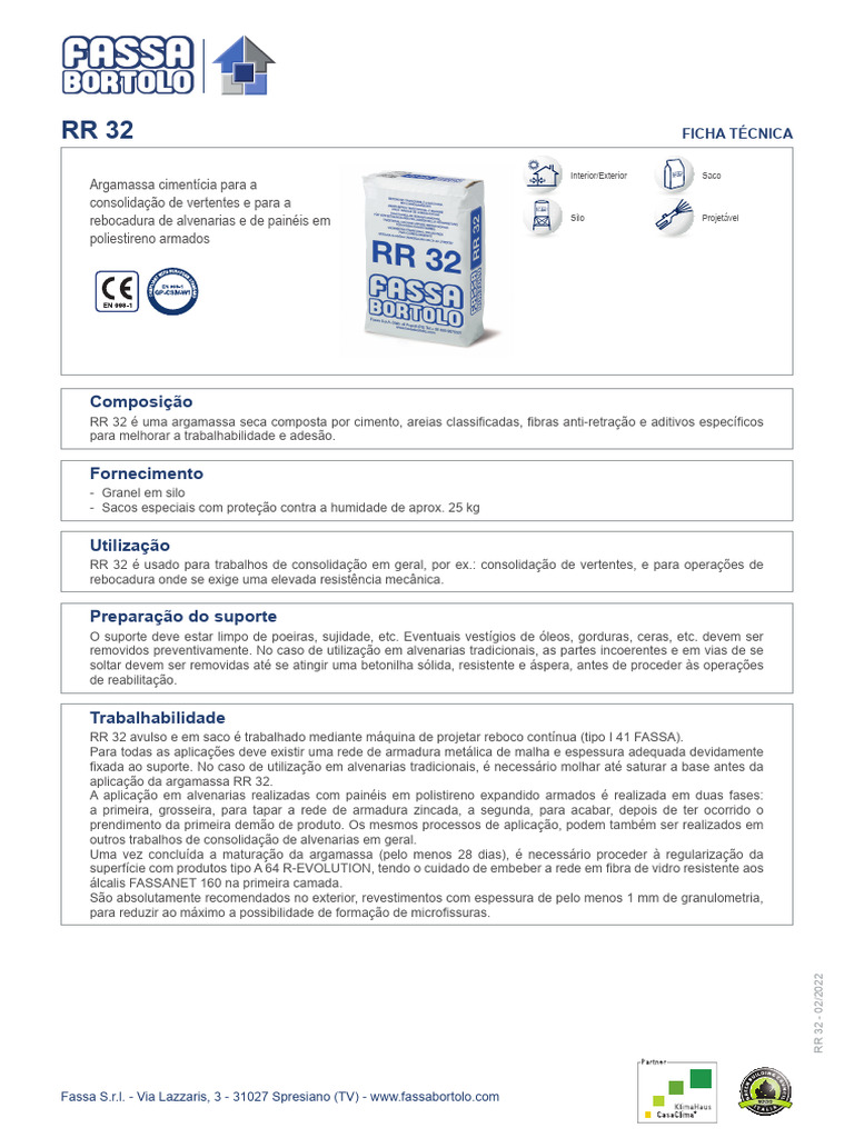 Ficha Técnica - Argamassa para Reforço Estrutural Fassa RR-32 ...
