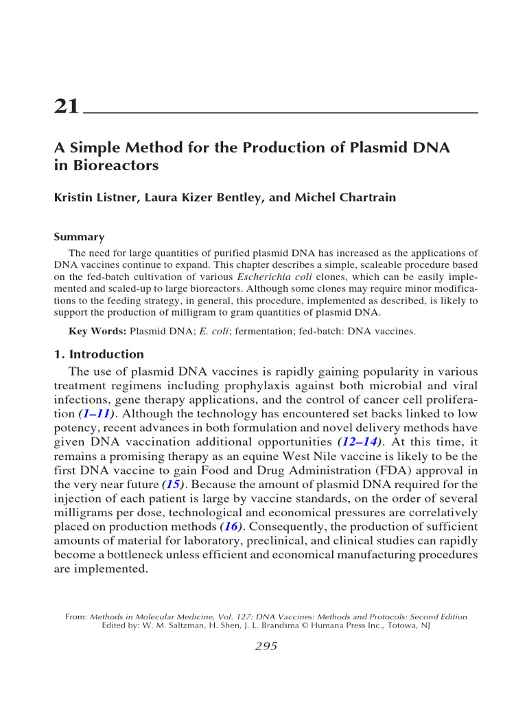 Efficient Plasmid DNA Production Methods | PDF | Molecular Cloning ...